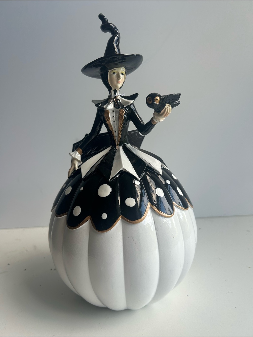Halloween Black & White Witch Figurine Home Art Decor 10”